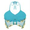 winying Women's Tassels Beaded Belly Dance Tops Bra Shiny Sequined Crop Tank Top Costume Light Blue One Size view 4