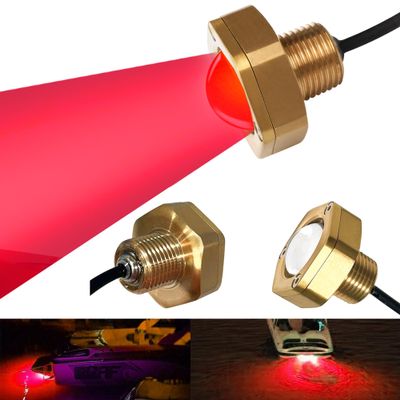 NBWDY 2Pcs 1/2in NPT Boat Drain Plug Light with APP Remote Control,4100LM IP68 Underwater Fishing Marine Boat LED Light for Fishing Diving,Smart Cooling System (Red)