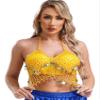 Alvivi Women's Sparkly Sequins Belly Dance Crop Tops Beading Tassels Halter Mini Bra Dance Costume Yellow One Size view 1