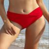 SHEKINI Women's Bikini Bottom Twist Front Cheeky Swimsuit Ruched Bathing Suit Bottoms Rose Red view 4