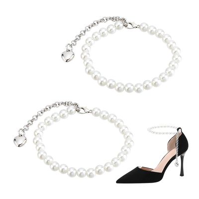 PH PandaHall High Heel Shoe Straps Pearl Beaded Shoe Laces for Holding Loose High Heel Shoes Detachable Loose Anklets Shoelace Accessories Replacement Ankle Strap for Heels, 1 Pair