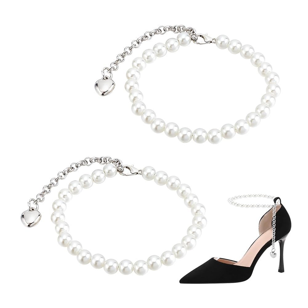 PH PandaHall High Heel Shoe Straps Pearl Beaded Shoe Laces for Holding Loose High Heel Shoes Detachable Loose Anklets Shoelace Accessories Replacement Ankle Strap for Heels, 1 Pair
