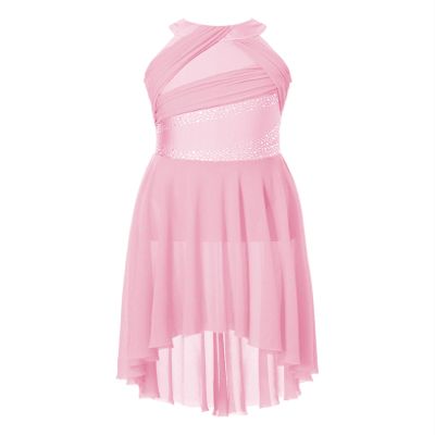 Xnihocha Kids Girls Sleeveless Glitter Rhinestone Figure Skating Dress Lyrical Contemporary Dance Performance Dress Pink 8 Years