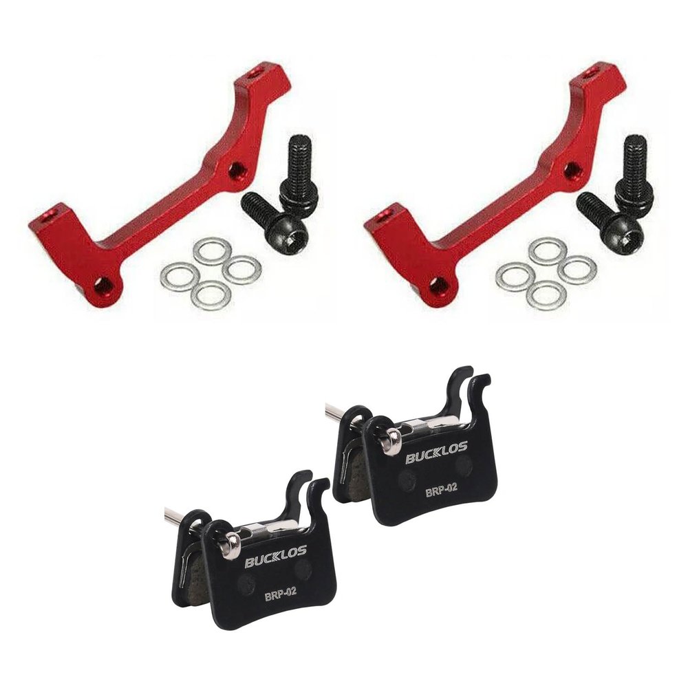 BUCKLOS is Front 203mm Red Disc Brake Caliper Mount Adapter and 2 Pair Resin Bike Disc Brake Pads Compatible with Shimano Deore XT XTR LX SLX Hone Alfine Saint Disc Brake