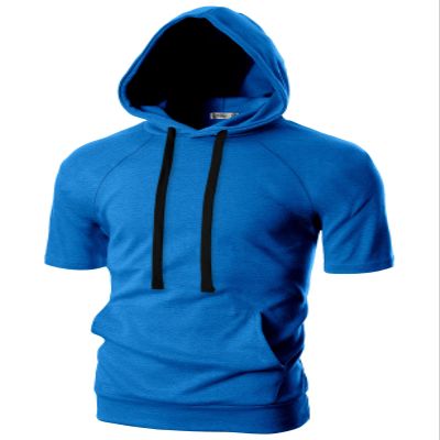 Ohoo Men's Short Raglan Sleeve Hoodie Pullover Slim Fit Lightweight Summer Hooded Sweatshirt / DCF031-YALEBLUE-S