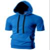 Ohoo Men's Short Raglan Sleeve Hoodie Pullover Slim Fit Lightweight Summer Hooded Sweatshirt / DCF031-YALEBLUE-S view 1