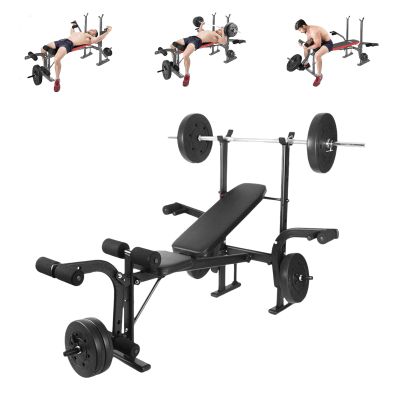 800lbs Adjustable Weight Bench with Barbell Rack, Preacher Curl Pad, Leg Developer,Home Gym Equipment for Full Body Workout, Incline Bench with Steel Frame, Padding, for Strength Training Fitness (Black)