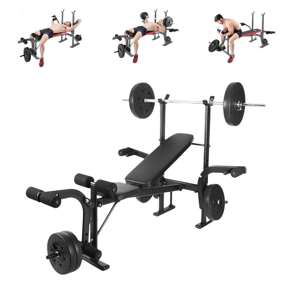 800lbs Adjustable Weight Bench with Barbell Rack, Preacher Curl Pad, Leg Developer,Home Gym Equipment for Full Body Workout, Incline Bench with Steel Frame, Padding, for Strength Training Fitness (Black)
