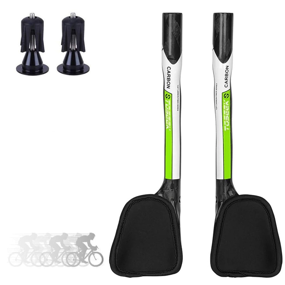 BNVB Bicycle TT Rest Bar 12K Glossy Full High Carbon Fiber TT Bar Aero Bars Tri Bars Cycling Arm Rest Put bar for Road MTB Bike 31.8mm Clamps - Green