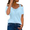 2024 Off The Shoulder Tops for Women Summer Dressy Causal Short Sleeve Tshirts Shirts Trendy Lace V Neck Loose Blouses Fashion Cute Tees Tunics Vacation Outfits (A Sky Blue, 3X-Large) view 1