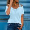 2024 Off The Shoulder Tops for Women Summer Dressy Causal Short Sleeve Tshirts Shirts Trendy Lace V Neck Loose Blouses Fashion Cute Tees Tunics Vacation Outfits (A Sky Blue, 3X-Large) view 2
