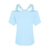 2024 Off The Shoulder Tops for Women Summer Dressy Causal Short Sleeve Tshirts Shirts Trendy Lace V Neck Loose Blouses Fashion Cute Tees Tunics Vacation Outfits (A Sky Blue, 3X-Large) view 3