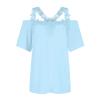 2024 Off The Shoulder Tops for Women Summer Dressy Causal Short Sleeve Tshirts Shirts Trendy Lace V Neck Loose Blouses Fashion Cute Tees Tunics Vacation Outfits (A Sky Blue, 3X-Large) view 4