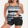 Women's Two Piece Swimsuits Tummy Control Bathing Suits Modest Tankini Swimsuits for Women 2025 Flowy Swim Suits with Boyshorts Swimwear Sporty 2 Piece Tankini Set White Print XX-Large view 2