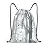 CSGJMYGS Drawstring Backpack for Women Men Gym Drawstring Bags Gray Woods and Birds String Bag Swim Bag view 1