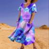 Zhyaj Boho Summer Dress for Womens Round Neck Short Sleeve Maxi Dresses Casual Summer Floral Printed Loose Long Dress with Pockets Purple view 2