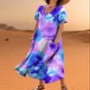 Zhyaj Boho Summer Dress for Womens Round Neck Short Sleeve Maxi Dresses Casual Summer Floral Printed Loose Long Dress with Pockets Purple view 3