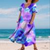 Zhyaj Boho Summer Dress for Womens Round Neck Short Sleeve Maxi Dresses Casual Summer Floral Printed Loose Long Dress with Pockets Purple view 4