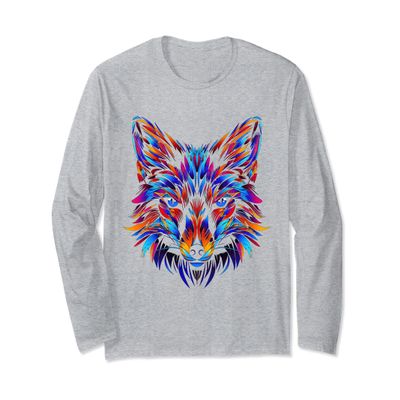 fox blue eyes polygon geometric foxes poly art Long Sleeve T-Shirt