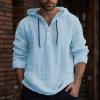 Men's Casual Long Sleeve Sweatshirt V Neck Button Up Hoodie Active Sports Pullover Solid Color Shirt Blue view 2