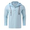 Men's Casual Long Sleeve Sweatshirt V Neck Button Up Hoodie Active Sports Pullover Solid Color Shirt Blue view 3