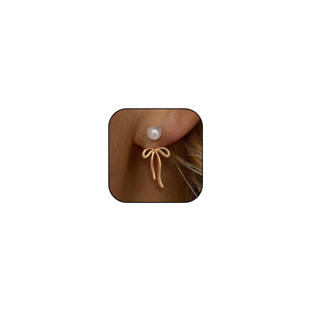Gold Bow Earrings for Women Trendy Stuff Cute Bow Pearl Drop Dangle Earrings Bowknot Stud Wedding Party Daily Jewelry Accessory Gifts