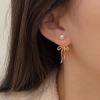 Gold Bow Earrings for Women Trendy Stuff Cute Bow Pearl Drop Dangle Earrings Bowknot Stud Wedding Party Daily Jewelry Accessory Gifts view 2