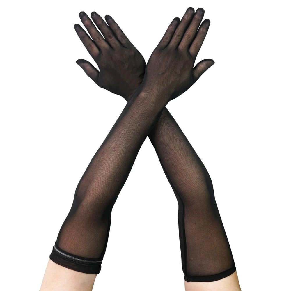 Luwint Mesh Sheer Long Gloves, Women Costume Party Opera Dress, Non-slip (Black)