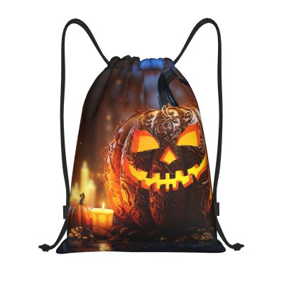 CSGJMYGS Drawstring Backpack for Women Men Gym Drawstring Bags Pumpkin Lamp String Bag Swim Bag