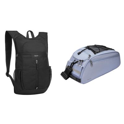 MOSISO 10L Lightweight Hiking Daypack Small Packable Travel Hiking Backpack&Bike Rack Bag, Waterproof Bicycle Trunk Pannier Rear Seat Bag Cycling Bike Storage Saddle Shoulder Bag, Black&Airy Blue