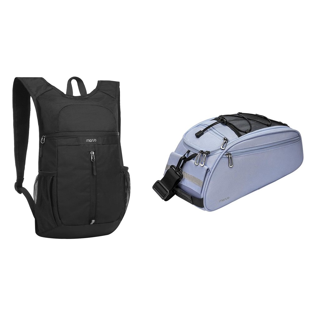 MOSISO 10L Lightweight Hiking Daypack Small Packable Travel Hiking Backpack&Bike Rack Bag, Waterproof Bicycle Trunk Pannier Rear Seat Bag Cycling Bike Storage Saddle Shoulder Bag, Black&Airy Blue