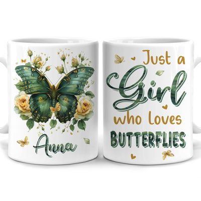 Hyturtle Personalized Floral Butterfly Mug - Butterfly Gifts For Women Lovers - Animal Gift For Bird Lover Her - Bird Gifts For Mom on Mother Day - Custom Name Coffee Cup Ceramic Mug 11 Oz 15 Oz