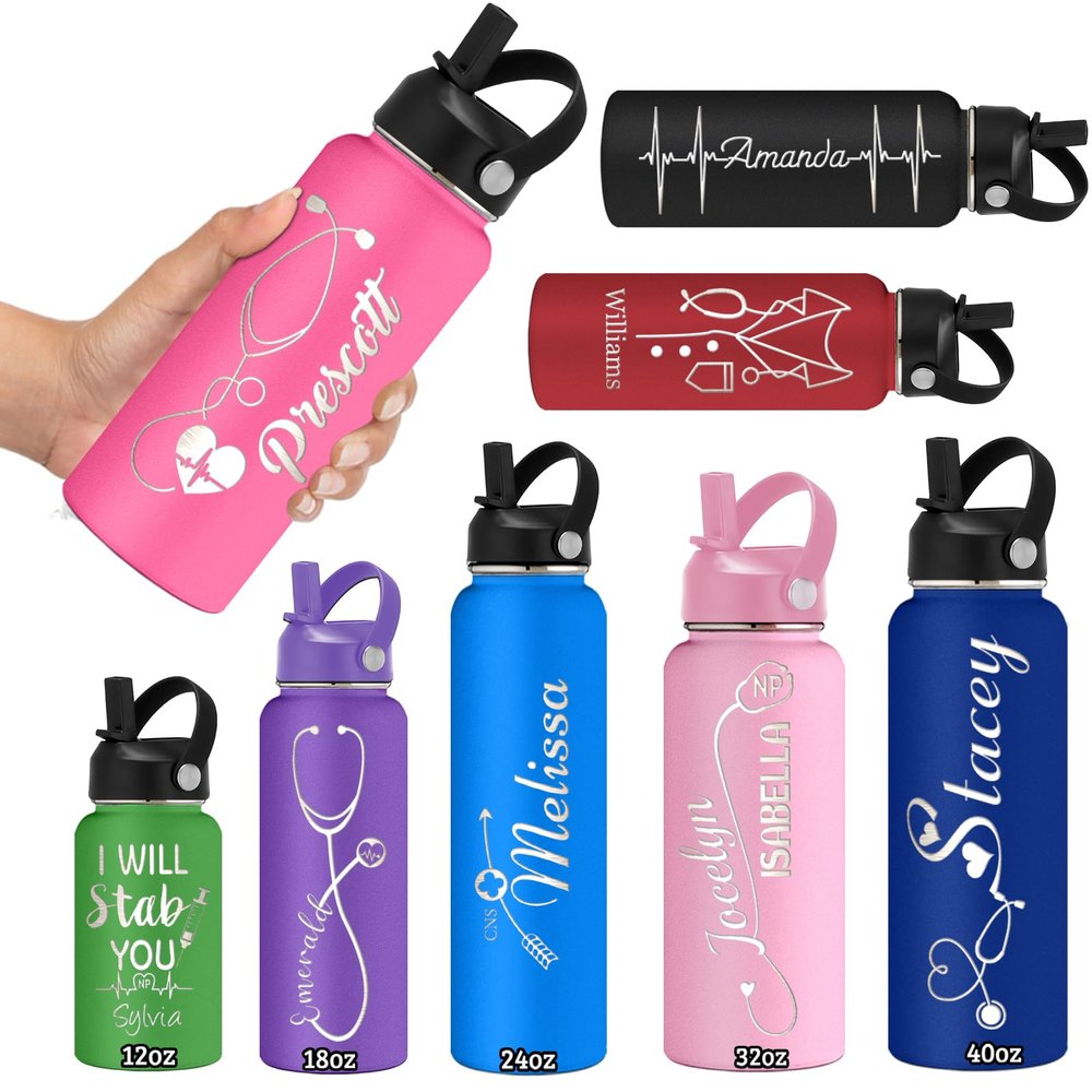 Skartam Personalized Water Bottles Custom Water Bottle Stainless Steel Insulated Engraved Double Wall Bottle Customized Water Bottles with Name Ideal for School Sports Gym 12/18/24/32/40oz