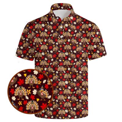 AYUNIX Thanksgiving Golf Shirts for Men Thanksgiving Turkey Golf Polos Short Sleeve Quick Dry Polo Shirt Fall Thankful Shirt