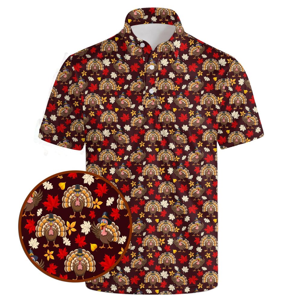 AYUNIX Thanksgiving Golf Shirts for Men Thanksgiving Turkey Golf Polos Short Sleeve Quick Dry Polo Shirt Fall Thankful Shirt