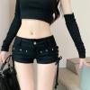 Dawery Y2K Retro Nightclub Sexy Low Waisted Wash Bag Buttocks Denim Shorts Lace up Jean Shorts (X-Large,Black) view 2