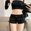 Dawery Y2K Retro Nightclub Sexy Low Waisted Wash Bag Buttocks Denim Shorts Lace up Jean Shorts (X-Large,Black) view 3
