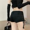 Dawery Y2K Retro Nightclub Sexy Low Waisted Wash Bag Buttocks Denim Shorts Lace up Jean Shorts (X-Large,Black) view 4