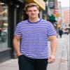 Funny World Blue and White Striped Shirt Men Cotton Short Sleeve Casual T Shirts, Blue & White, X-Large view 2