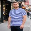 Funny World Blue and White Striped Shirt Men Cotton Short Sleeve Casual T Shirts, Blue & White, X-Large view 3