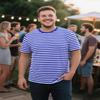 Funny World Blue and White Striped Shirt Men Cotton Short Sleeve Casual T Shirts, Blue & White, X-Large view 4
