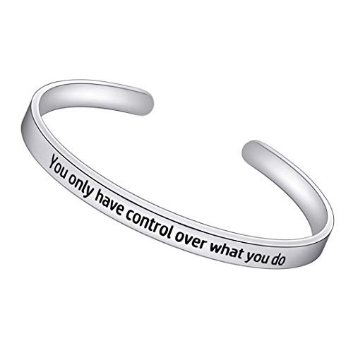 Enni of York You only Have Control Over What You do Inspirational Bracelets Stainless Steel Cuff Bangle Gifts for Women -Motivational Mantra Quote Inspirational Jewelry for Friendship Encouragement