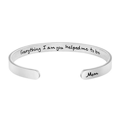 Enni of York Everything I am you helped me to be Inspirational Bracelets for Women Encouragement Motivational Stainless Steel Cuff Bangle Christmas Birthday Gifts for Her Engraved Jewelry