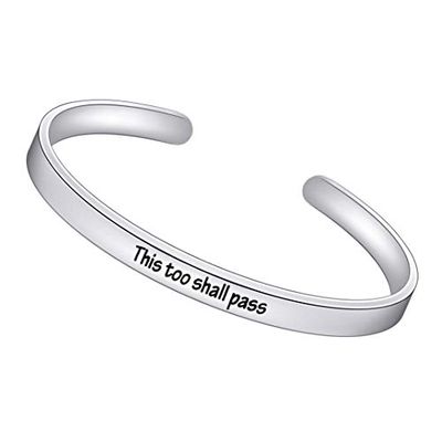 Enni of York This Too Shall Pass Inspirational Bracelets Stainless Steel Cuff Bangle Gifts for Women -Motivational Mantra Quote Inspirational Jewelry for Friendship Encouragement
