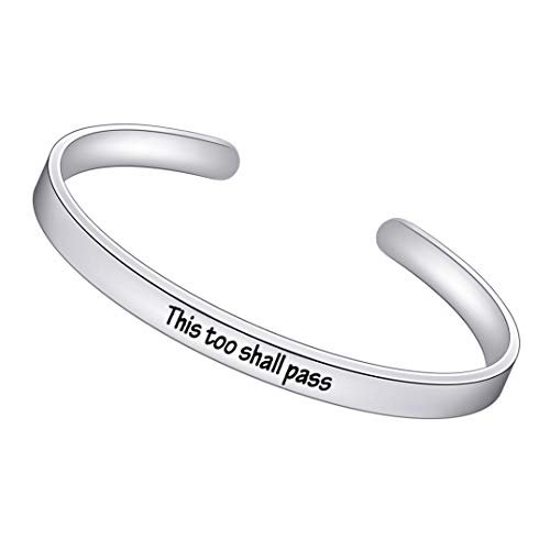 Enni of York This Too Shall Pass Inspirational Bracelets Stainless Steel Cuff Bangle Gifts for Women -Motivational Mantra Quote Inspirational Jewelry for Friendship Encouragement