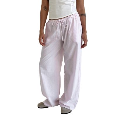 Awoscut Womens Wide Leg Striped Plaid Pants Casual Work Office Trouser High Waist Long Trousers Sweatpants Bottom Streetwear (#D535 Pink, L)