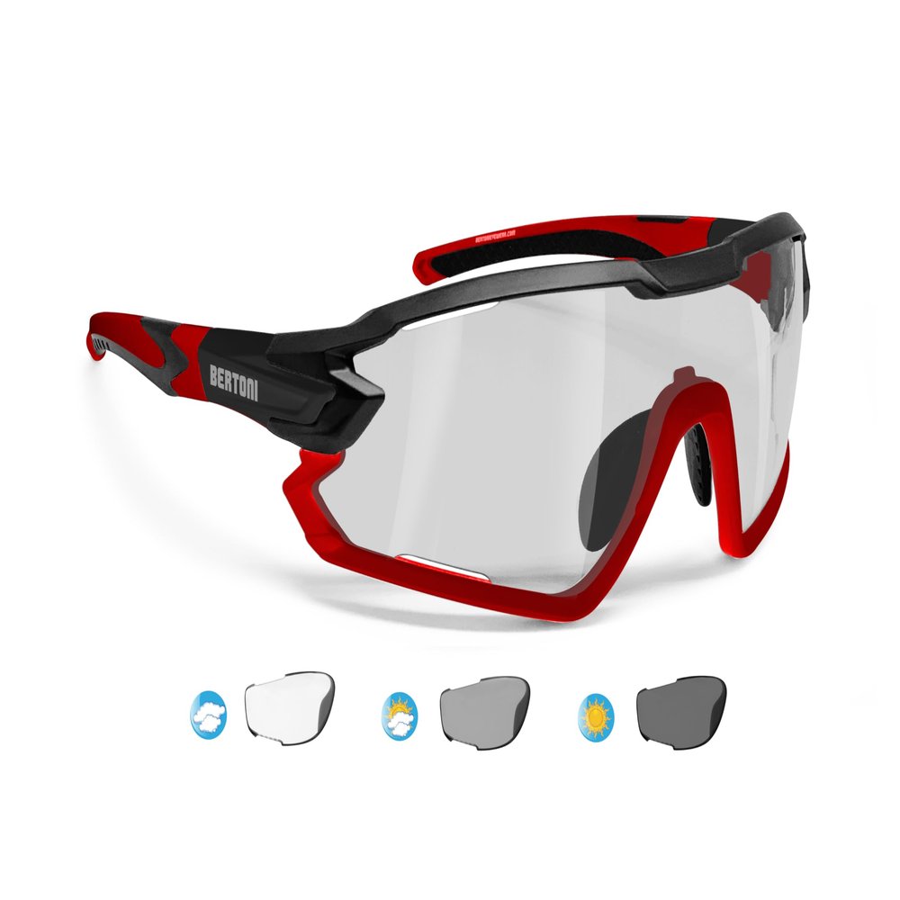 BERTONI Sport Sunglasses Polarized Photochromic Cycling MTB w. Prescription Carrier QUASAR