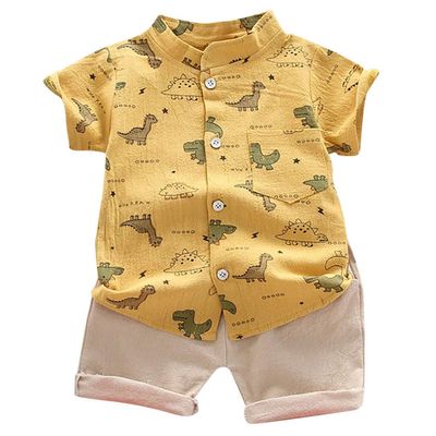 Baby T-Shirt Set Cartoon Kids Dinosaur Outfits Boys Tops+Pants Toddler Boys Outfits&Set Kids 90s (Yellow, 12-18 Months)