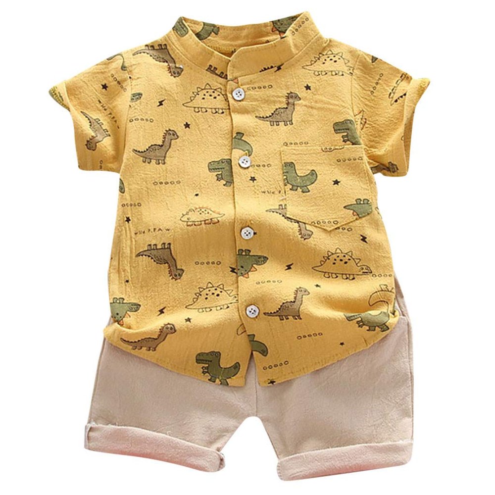 Baby T-Shirt Set Cartoon Kids Dinosaur Outfits Boys Tops+Pants Toddler Boys Outfits&Set Kids 90s (Yellow, 12-18 Months)