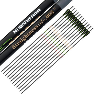 sanlida Archery 100% Pure Carbon Arrows, Dragon 9 Flagship Carbon Hunting Arrows for Compound Bow and Recurve Bow, Professional Standard Hunting Arrows Pack of 12 (+/-.003" Straightness, 400 Spine)